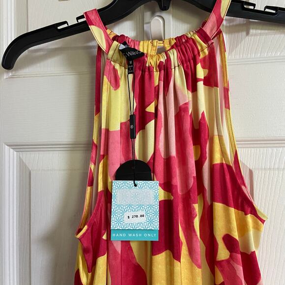 Ming Wang Abstract Print Crepe De Chine Halter Neck Tiered Dress, Sz M -- NWT - Picture 3 of 12